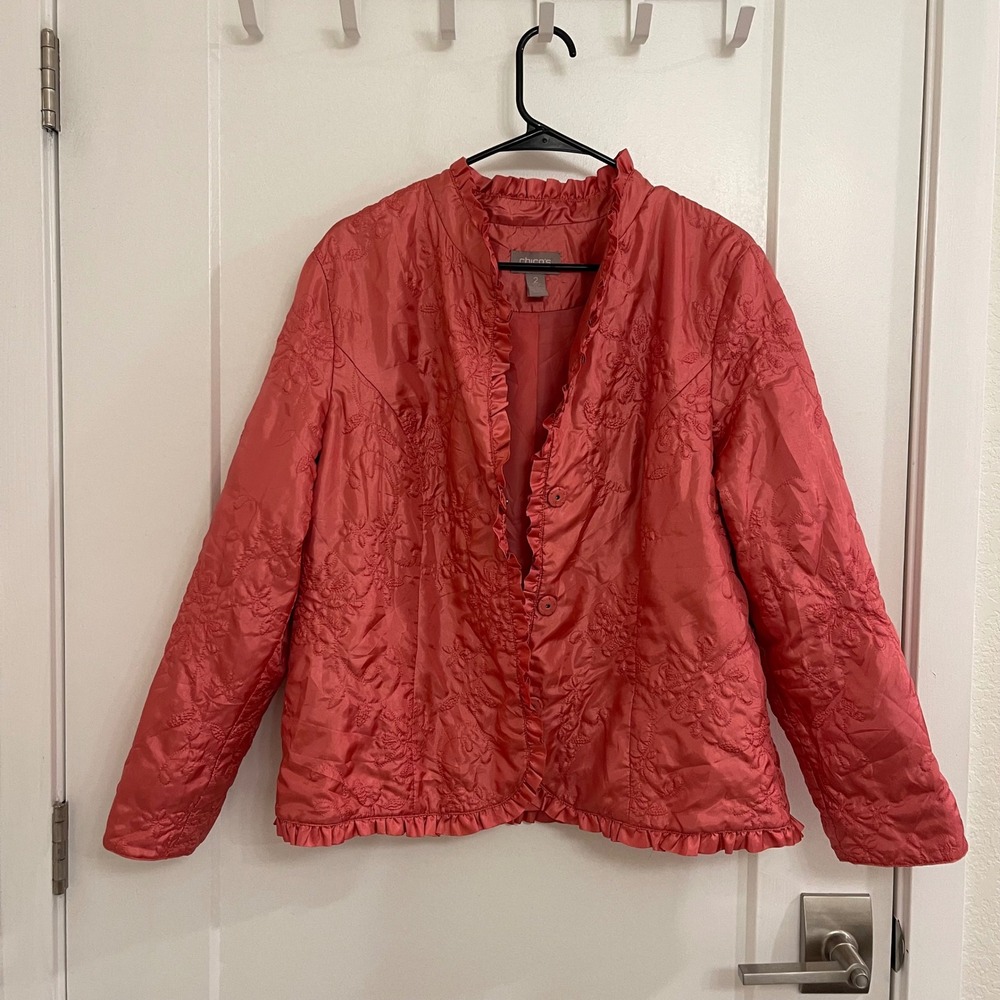 Chicos Vintage Women's Puffed Pink Jacket Frills GrandmaCore Fall
